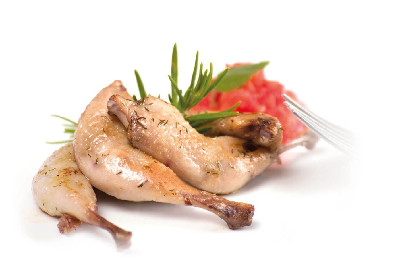 Herb-roasted quail legs with fresh rosemary